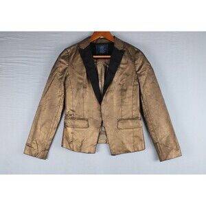 Zara TRF Collection Woman Golden Metallic Blazer Shiny Casual Clasp Closure